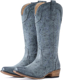 VUN Cowboy Boots for Women Mid Calf Fashion Cowgirl Boots with Embroidery Western Snip Toe