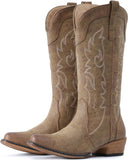 VUN Cowboy Boots for Women Mid Calf Fashion Cowgirl Boots with Embroidery Western Snip Toe