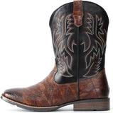 VUN Cowboy Boots For Men Square Toe Western Retro Boot