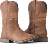 VUN Cowboy Boots For Men Square Toe Western Retro Boot Durable Classic
