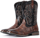 VUN Cowboy Boots For Men Square Toe Western Retro Boot