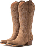 VUN Cowboy Boots For Women Western Cowgirl Boots with Chunky Heel Mid Calf Snip Toe Ideal for low insteps