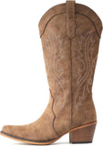 VUN Cowboy Boots For Women Western Cowgirl Boots with Chunky Heel Mid Calf Snip Toe Ideal for low insteps