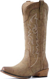 VUN Cowboy Boots for Women Mid Calf Fashion Cowgirl Boots with Embroidery Western Snip Toe