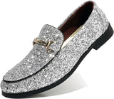 VIM Men's Glitter Dress Shoes Metallic Sequins Tuxedo Luxury Gold Buckle Loafers