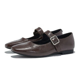 VUN Women's Flat Mary Janes Retro Leather Lace-Up Shoes