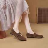 VUN Women's Flats Loafers Retro Leather Lace-Up