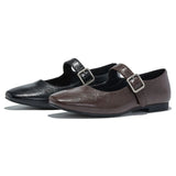 VUN Women's Flat Mary Janes Retro Leather Lace-Up Shoes
