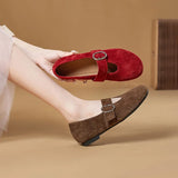 VUN Women's Flats Loafers Retro Leather Lace-Up