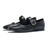 VUN Women's Flat Mary Janes Retro Leather Lace-Up Shoes